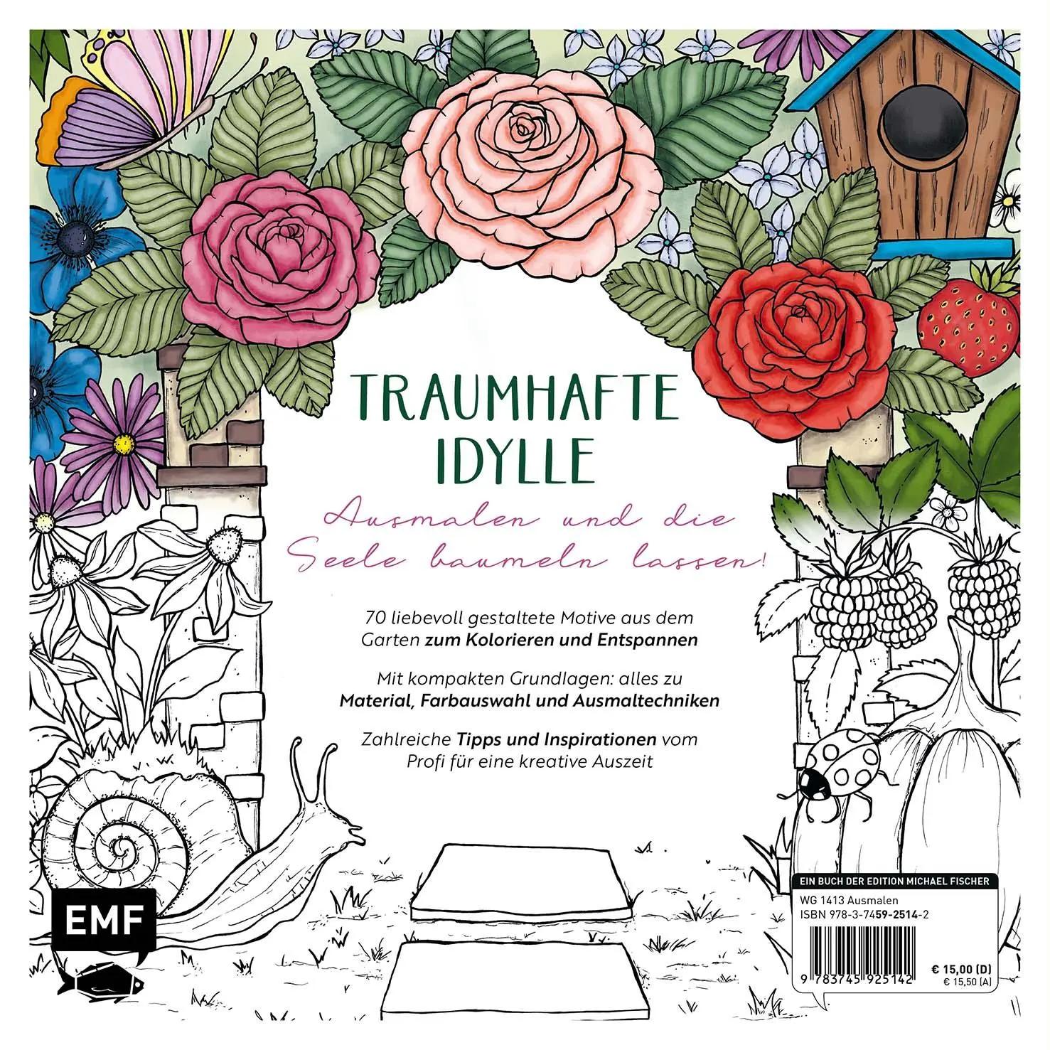 Rückseite: 9783745925142 | Gartenparadies - Florale Motive und Tiere ausmalen | Sälinger | Buch