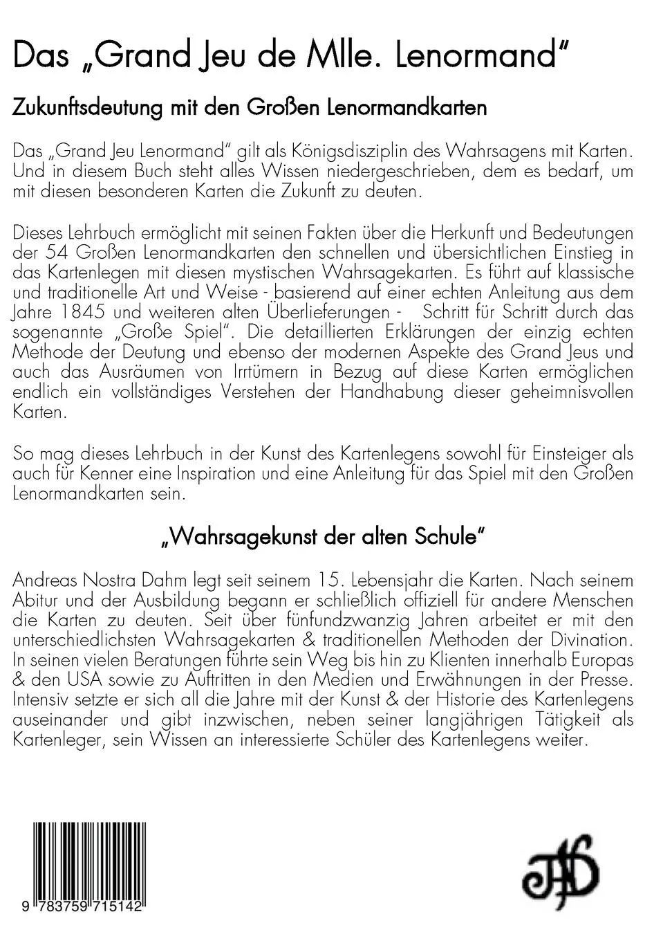 Rückseite: 9783759715142 | Zukunftsdeutung mit dem Grand Jeu Lenormand | Andreas Nostra Dahm