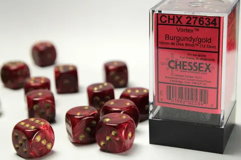Cover: 601982025342 | Vortex® 16mm d6 Burgundy/gold Dice Block™ (12 dice) | deutsch