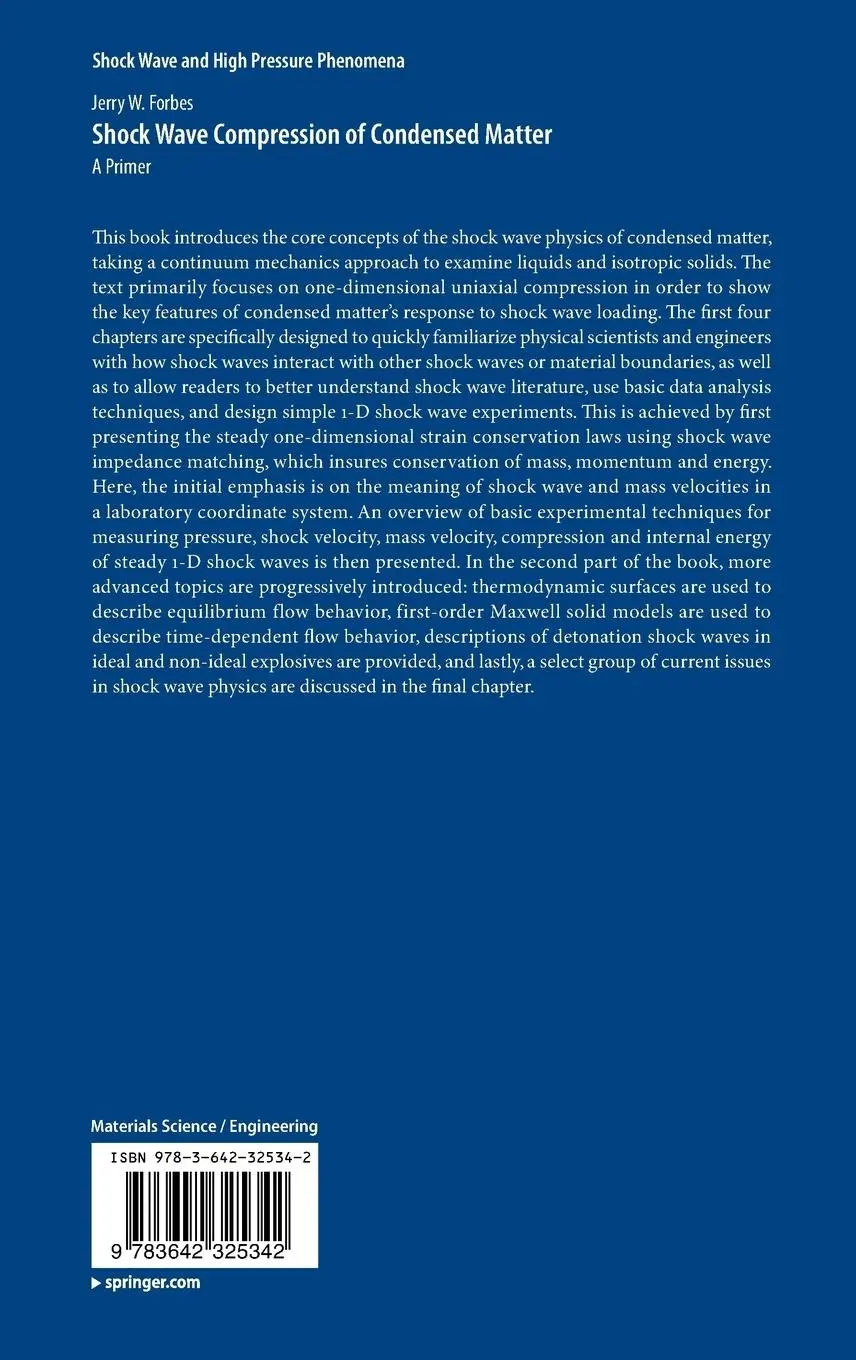 Rückseite: 9783642325342 | Shock Wave Compression of Condensed Matter | A Primer | Jerry W Forbes