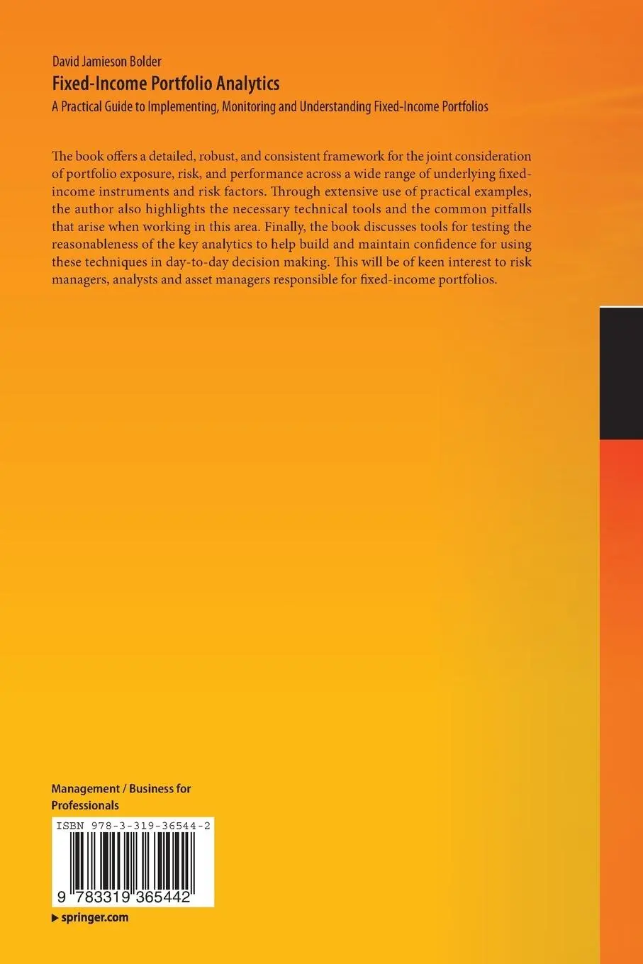 Rückseite: 9783319365442 | Fixed-Income Portfolio Analytics | David Jamieson Bolder | Taschenbuch