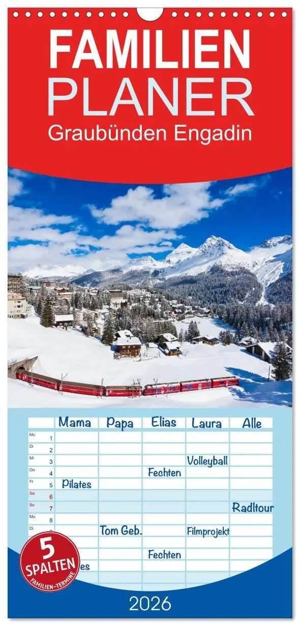 Cover: 9783516515442 | Familienplaner 2026 - Graubünden Engadin mit 5 Spalten...
