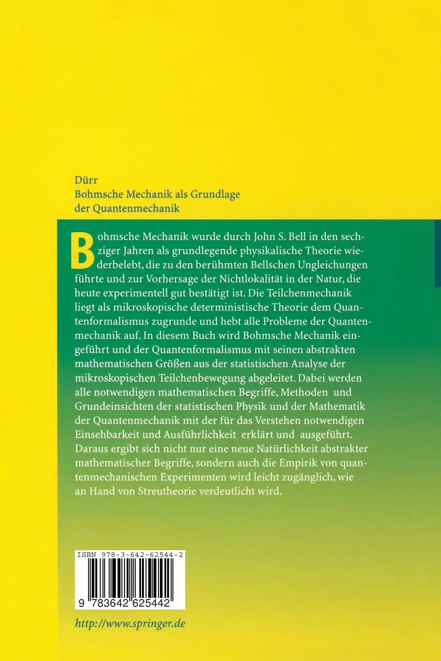 Rückseite: 9783642625442 | Bohmsche Mechanik als Grundlage der Quantenmechanik | Detlef Dürr | xv