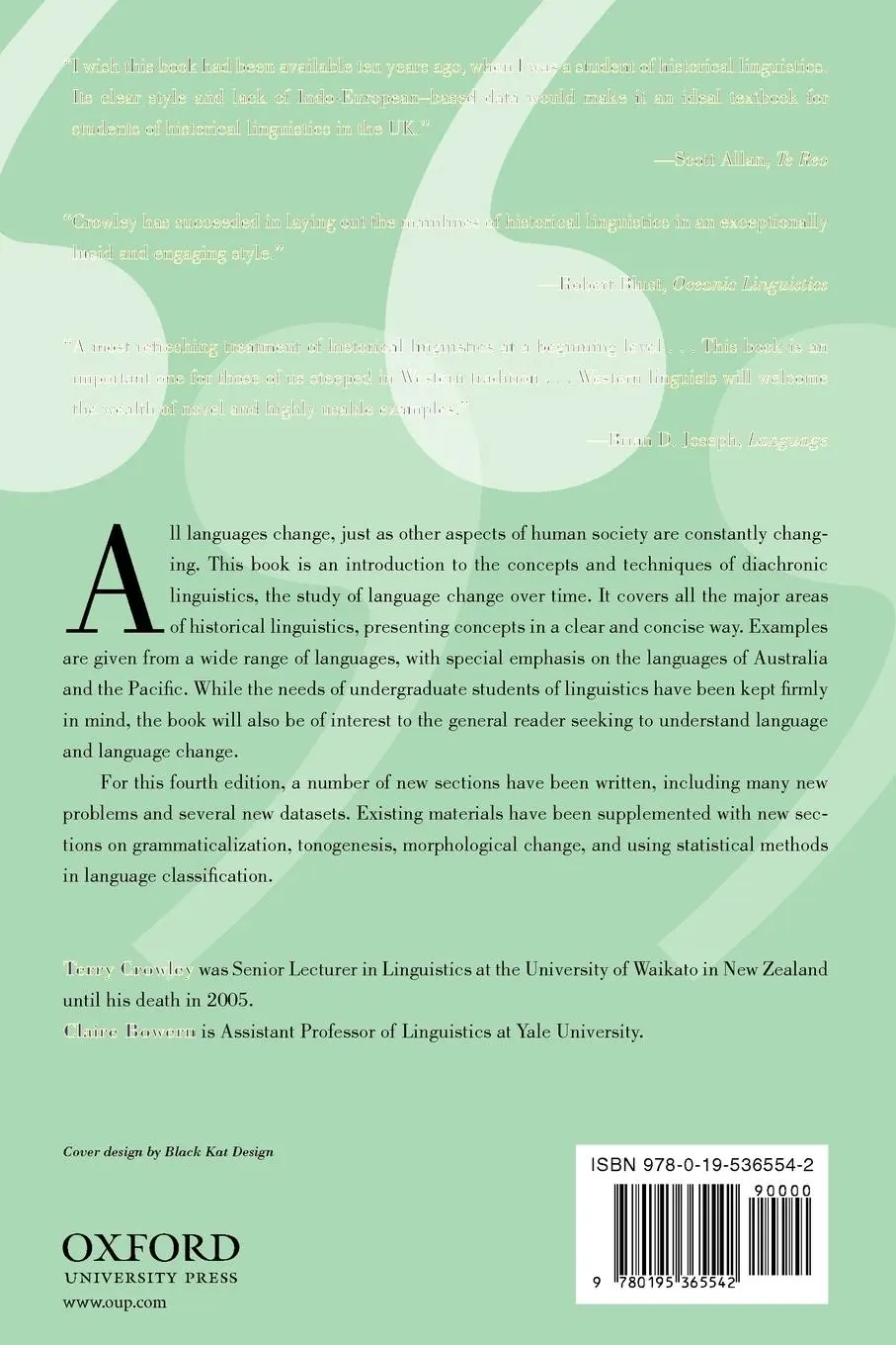 Rückseite: 9780195365542 | An Introduction to Historical Linguistics, 4th Edition | Taschenbuch