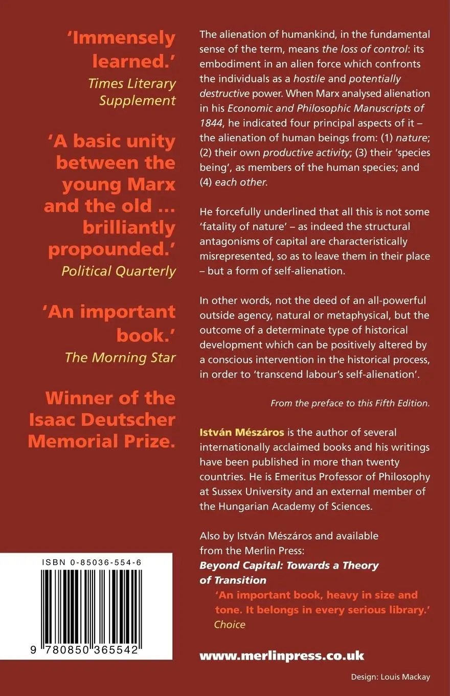 Rückseite: 9780850365542 | Marx's Theory of Alienation | Istvan Meszaros | Taschenbuch | Englisch