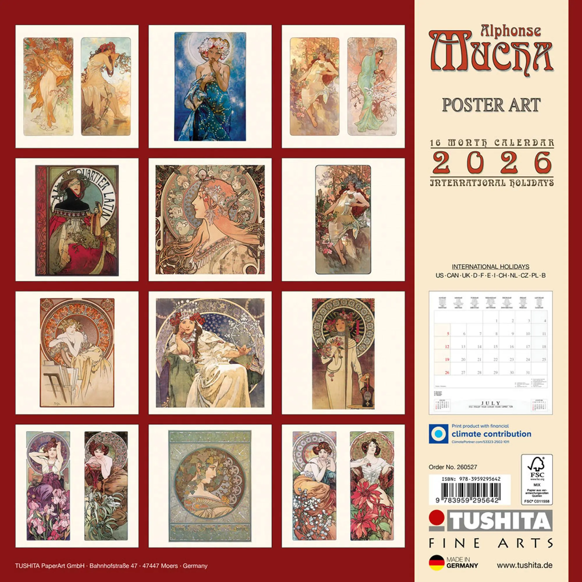 Rückseite: 9783959295642 | Alphonse Mucha - Poster Art 2026 | Kalender 2026 | Kalender | 28 S.