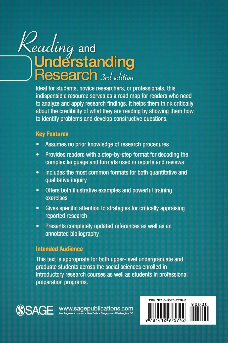 Rückseite: 9781412975742 | Reading and Understanding Research | Lawrence F. Locke (u. a.) | Buch