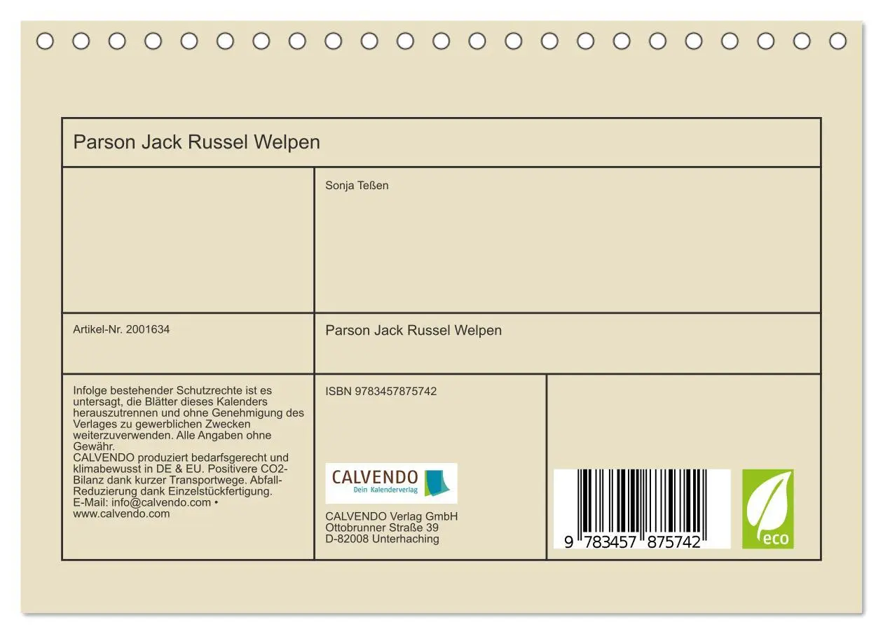 Bild: 9783457875742 | Parson Jack Russel Welpen (Tischkalender 2026 DIN A5 quer),...