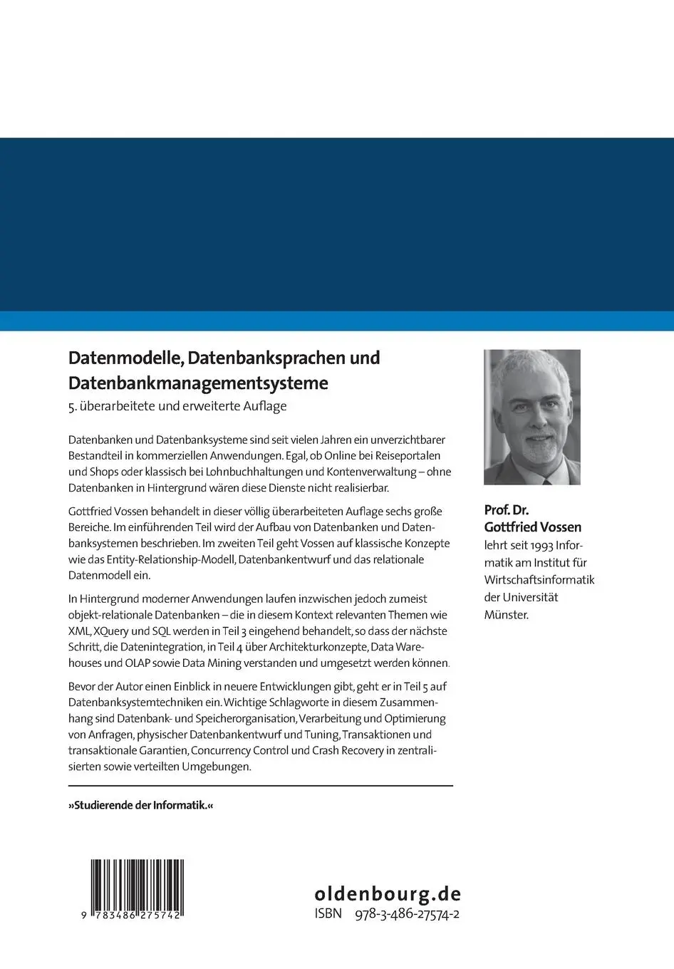 Rückseite: 9783486275742 | Datenmodelle, Datenbanksprachen und Datenbankmanagementsysteme | Buch