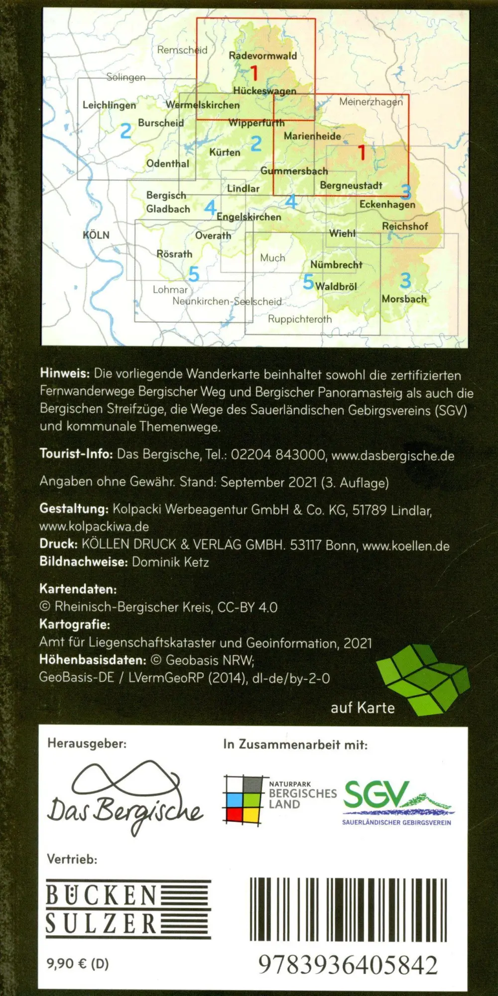 Bild: 9783936405842 | Wanderkarte Bergisches Land 1:25.000 | Wanderkarte 1 Norden/Osten