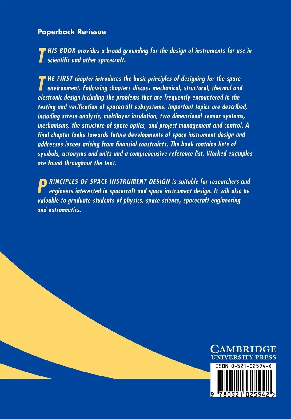 Rückseite: 9780521025942 | Principles of Space Instrument Design | A. M. Cruise (u. a.) | Buch