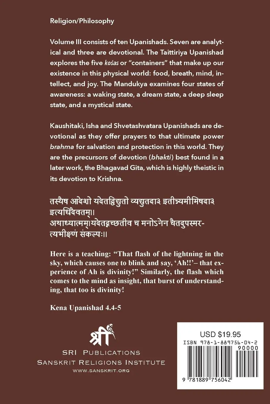 Rückseite: 9781889756042 | Twelve Essential Upanishads Vol. III | Taschenbuch | Englisch | 2024