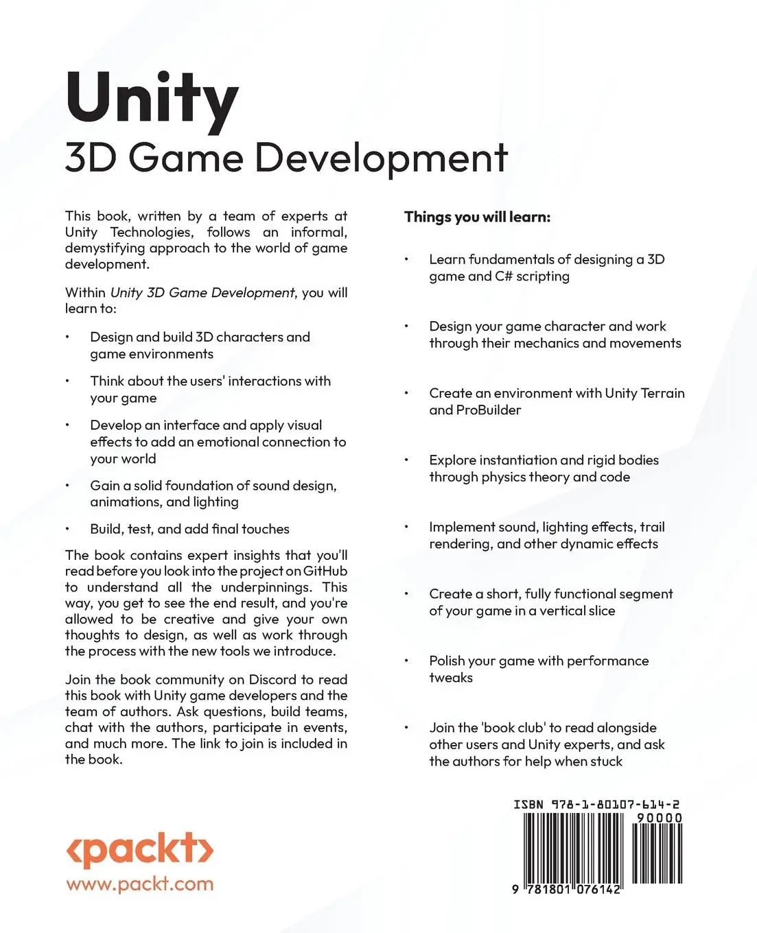 Rückseite: 9781801076142 | Unity 3D Game Development | Anthony Davis (u. a.) | Taschenbuch | 2022