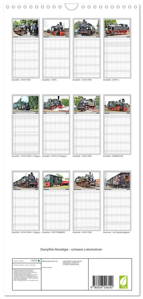 Bild: 9783516516142 | Familienplaner 2026 - Dampflok-Nostalgie - schwere Lokomotiven mit...