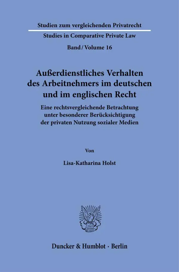Cover: 9783428186242 | Außerdienstliches Verhalten des Arbeitnehmers im deutschen und im...
