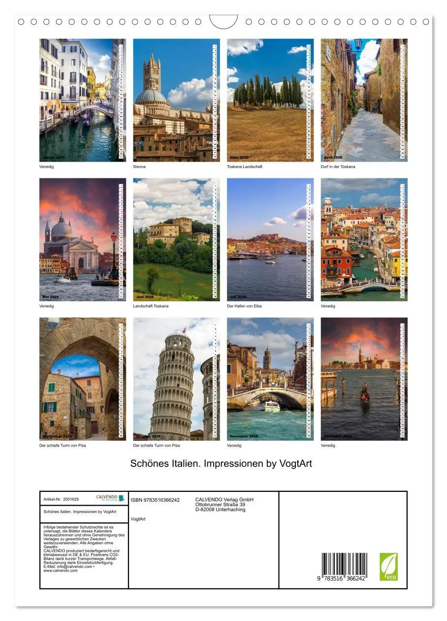 Bild: 9783516366242 | Schönes Italien. Impressionen by VogtArt (Wandkalender 2026 DIN A3...