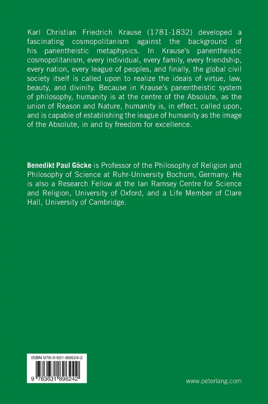Rückseite: 9783631896242 | Panentheism and Cosmopolitanism | Benedikt Paul Göcke | Buch | 2024