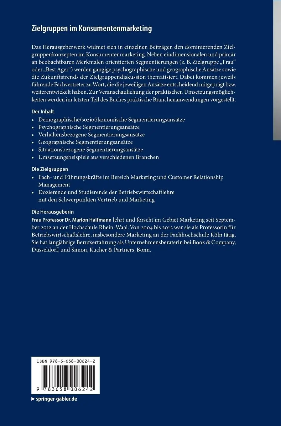 Rückseite: 9783658006242 | Zielgruppen im Konsumentenmarketing | Marion Halfmann | Buch | ix