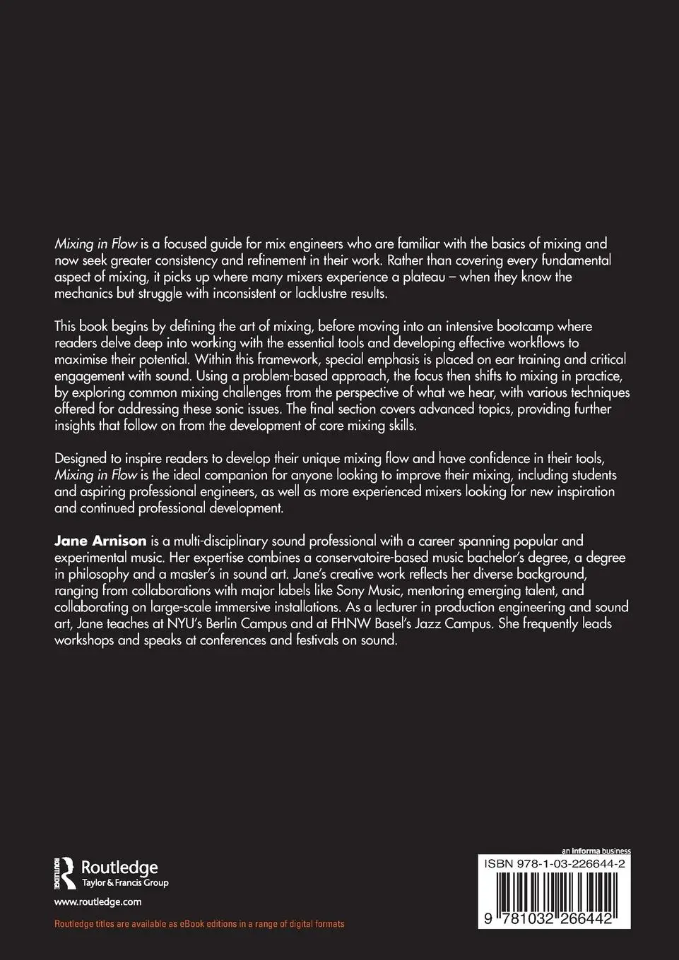 Rückseite: 9781032266442 | Mixing in Flow | A Critical Approach to Mixing Sound | Jane Arnison