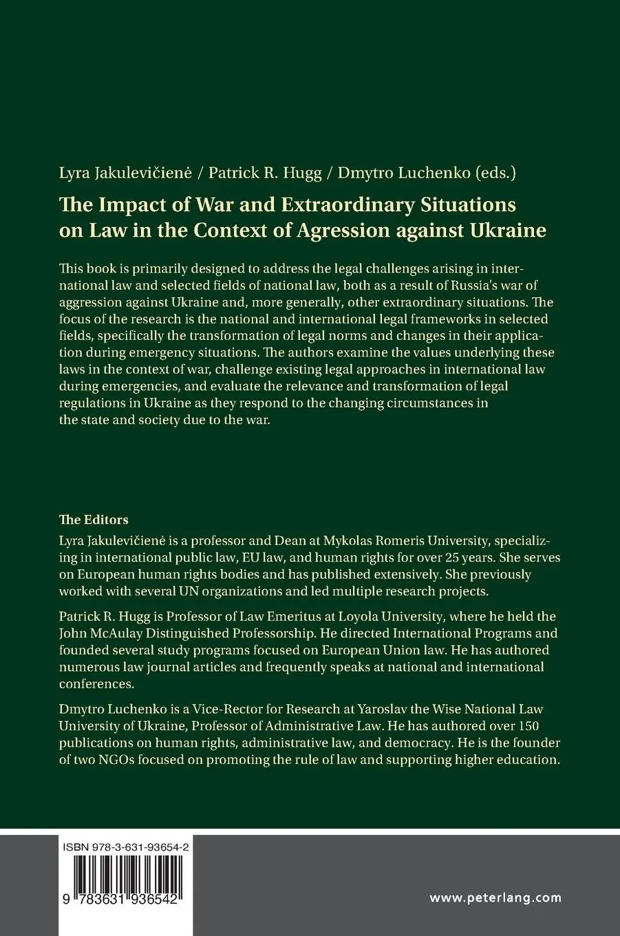 Rückseite: 9783631936542 | The Impact of War and Extraordinary Situations on Law in the...