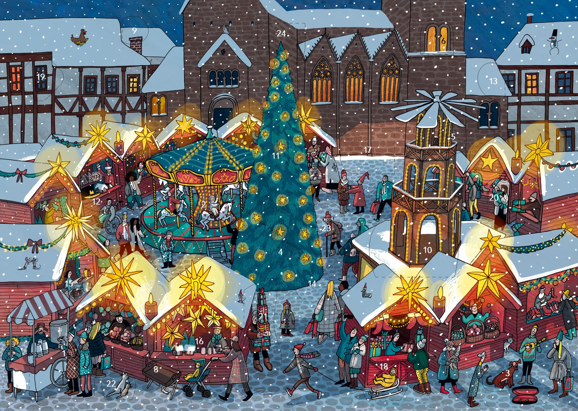 Cover: 4250915936642 | Auf dem Weihnachtsmarkt Adventskalender | mit 24 Klapptürchen | 1 S.