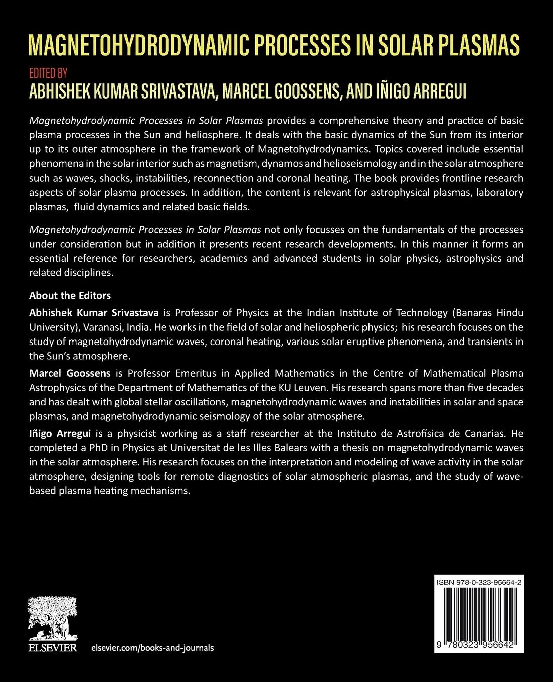 Rückseite: 9780323956642 | Magnetohydrodynamic Processes in Solar Plasmas | Srivastava (u. a.)