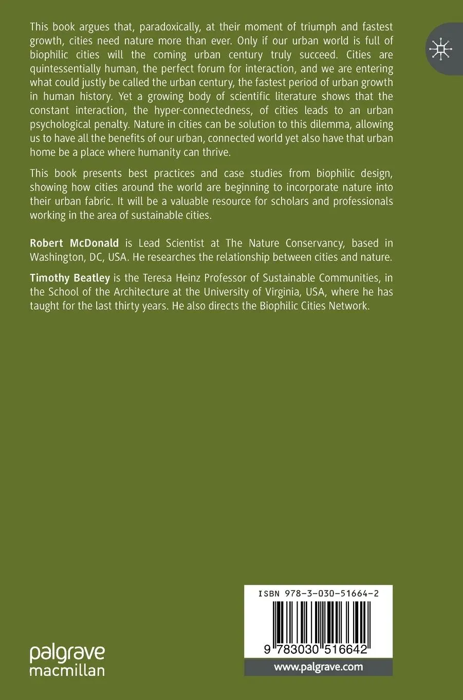 Rückseite: 9783030516642 | Biophilic Cities for an Urban Century | Timothy Beatley (u. a.) | Buch
