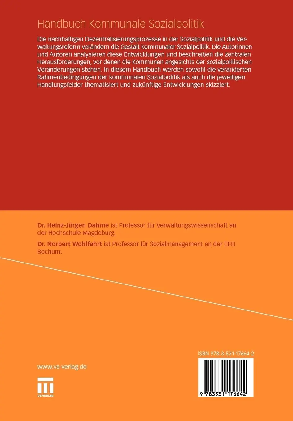 Rückseite: 9783531176642 | Handbuch Kommunale Sozialpolitik | Norbert Wohlfahrt (u. a.) | Buch