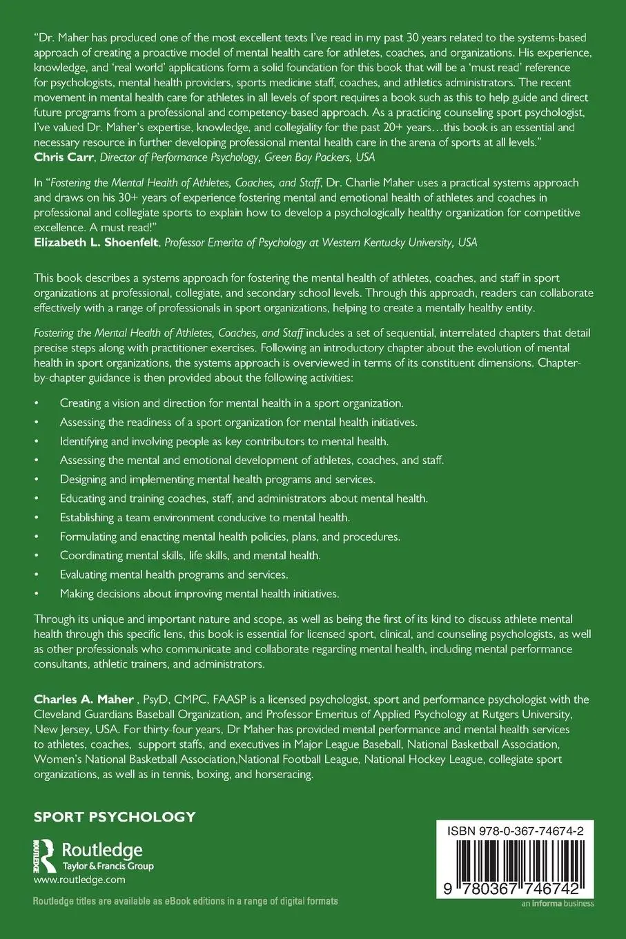 Rückseite: 9780367746742 | Fostering the Mental Health of Athletes, Coaches, and Staff | Maher