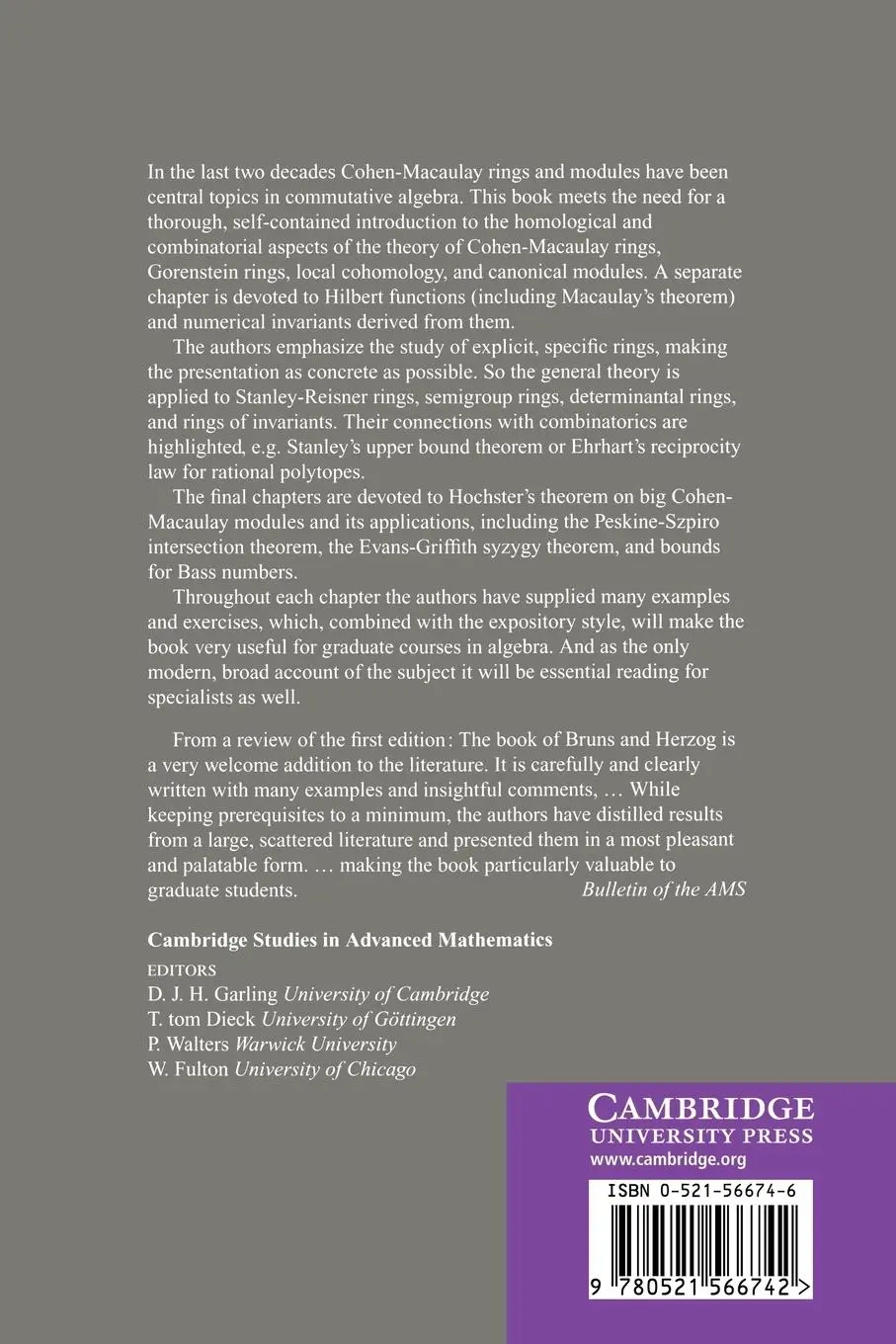 Rückseite: 9780521566742 | Cohen-Macaulay Rings | Revised Edition | Winfried Bruns (u. a.) | Buch