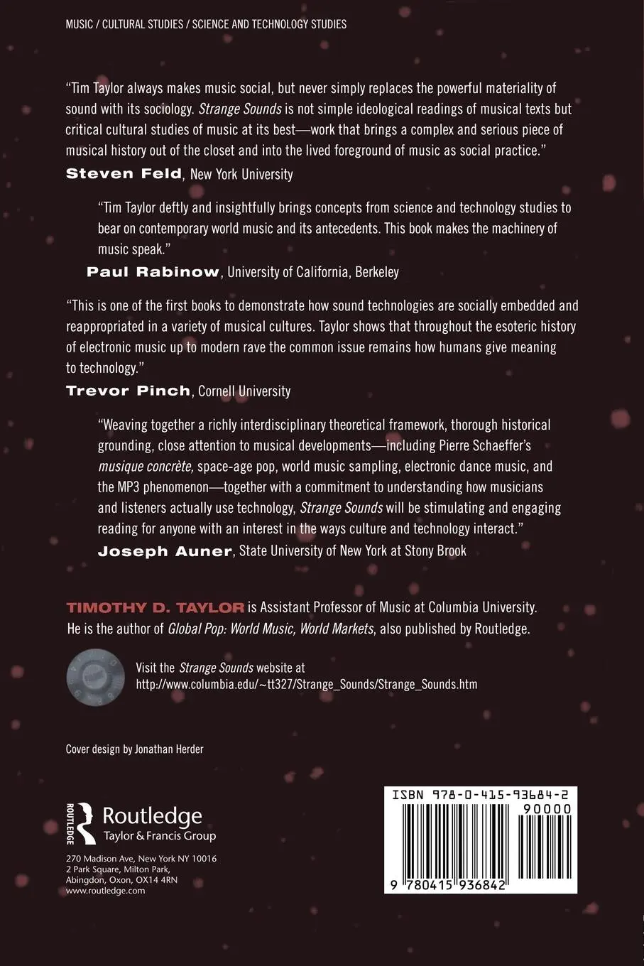 Rückseite: 9780415936842 | Strange Sounds | Music, Technology and Culture | Timothy D Taylor