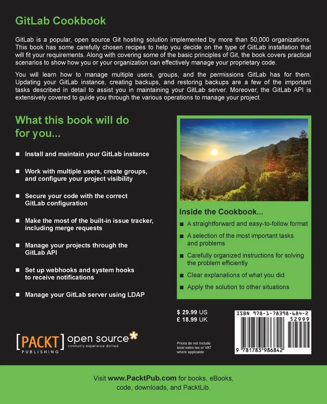 Rückseite: 9781783986842 | GitLab Cookbook | Jeroen van Baarsen | Taschenbuch | Englisch | 2014