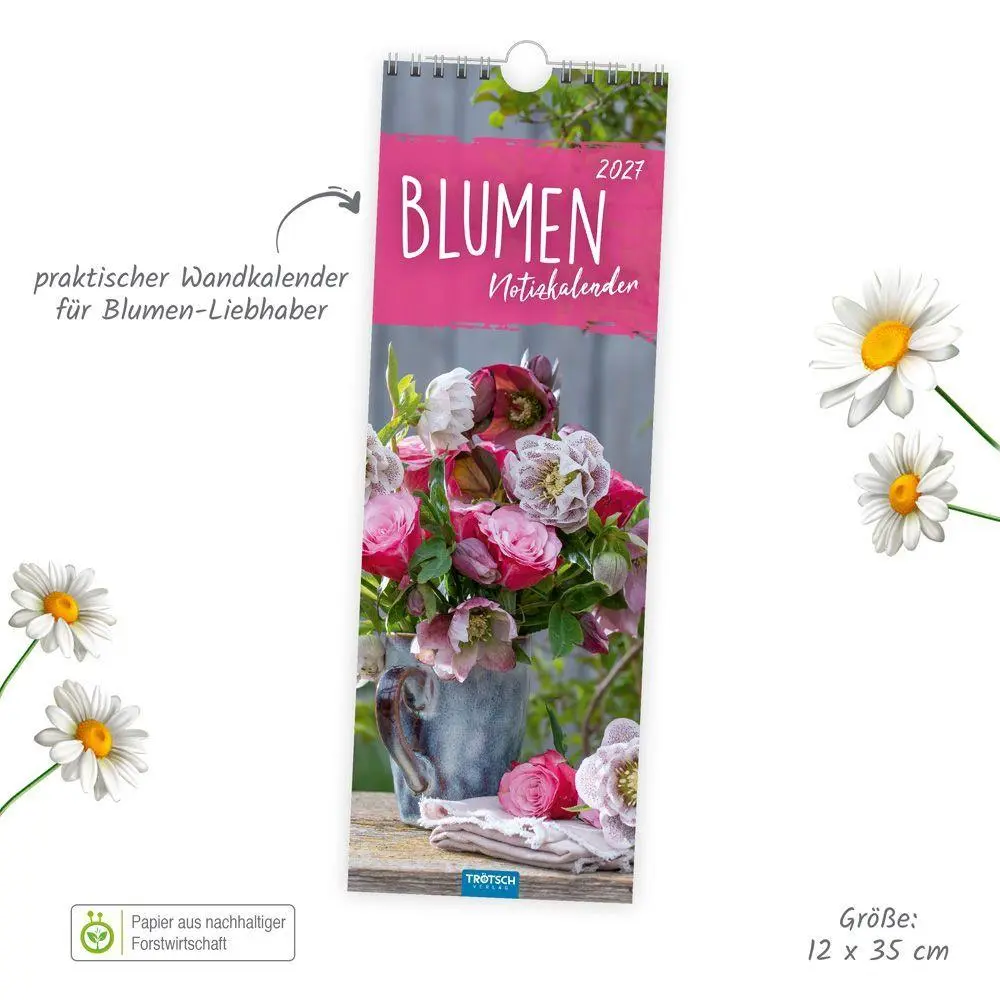 Bild: 9783988026842 | TRÖTSCH - Streifenkalender Blumen 2027 Notizkalender | KG | Kalender
