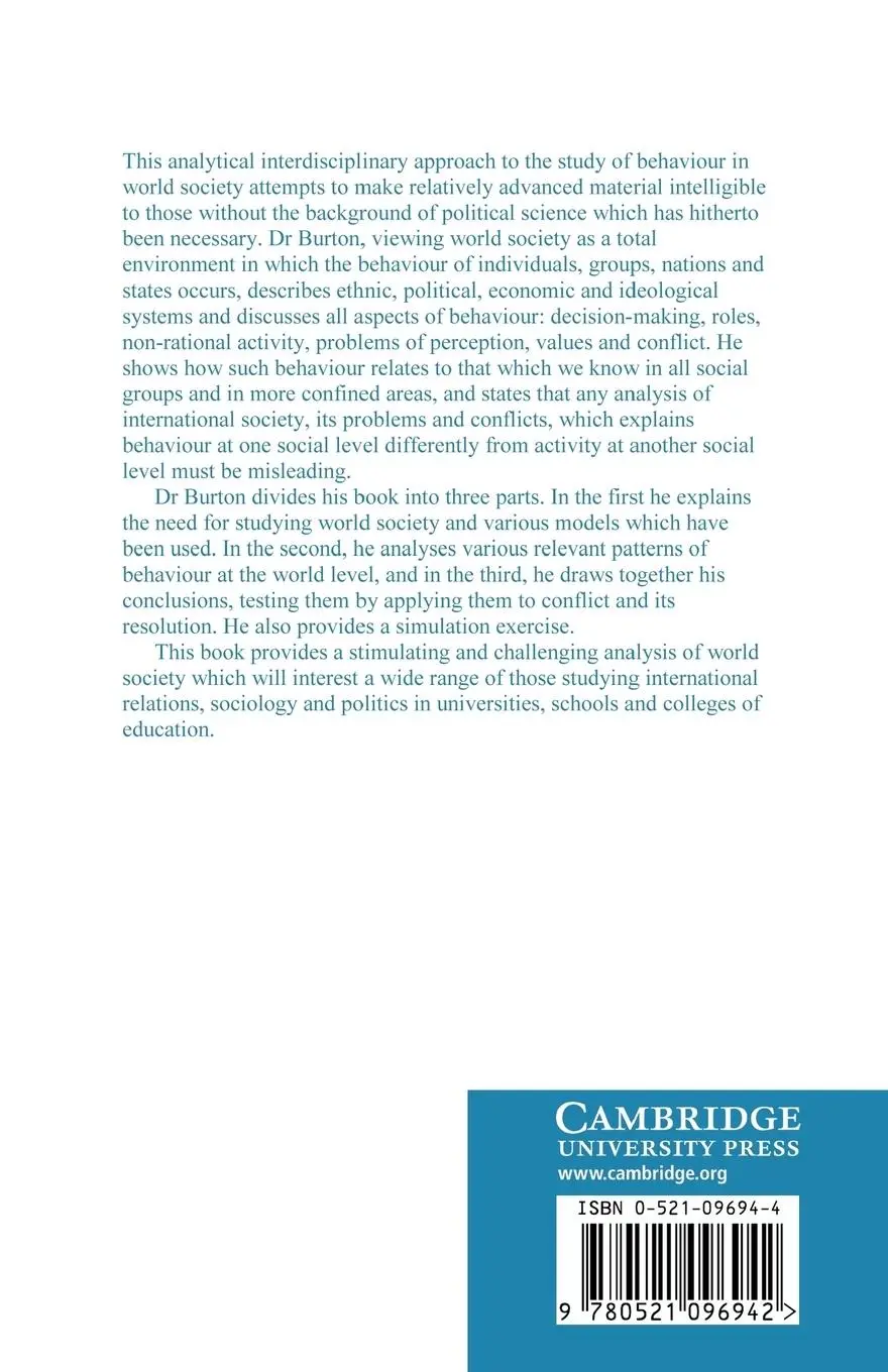 Rückseite: 9780521096942 | World Society | John W. Burton (u. a.) | Taschenbuch | Englisch | 2004