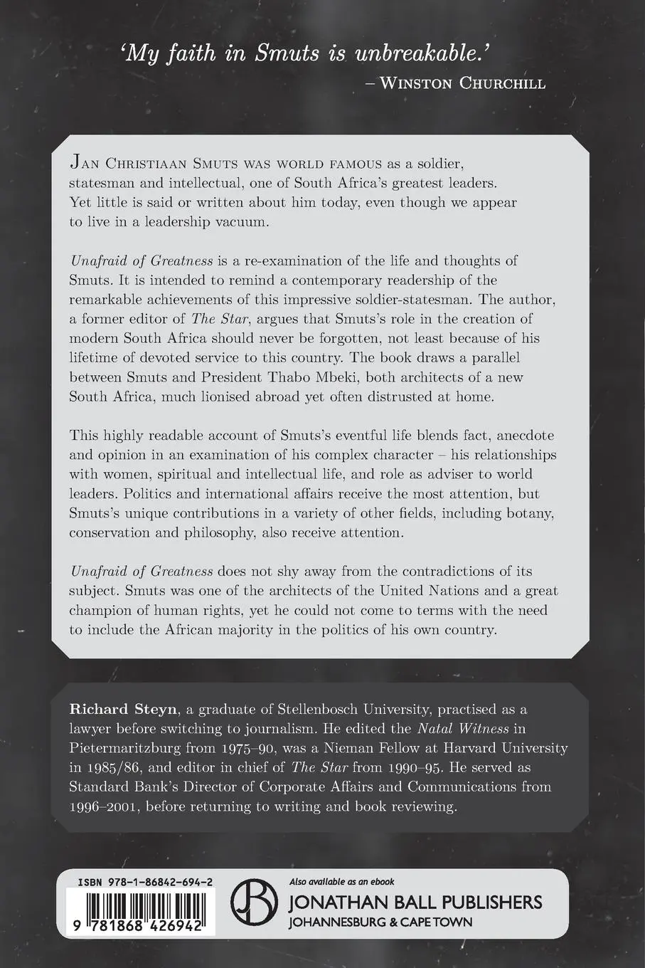 Rückseite: 9781868426942 | Jan Smuts - Unafraid of Greatness | Richard Steyn | Taschenbuch | 2015
