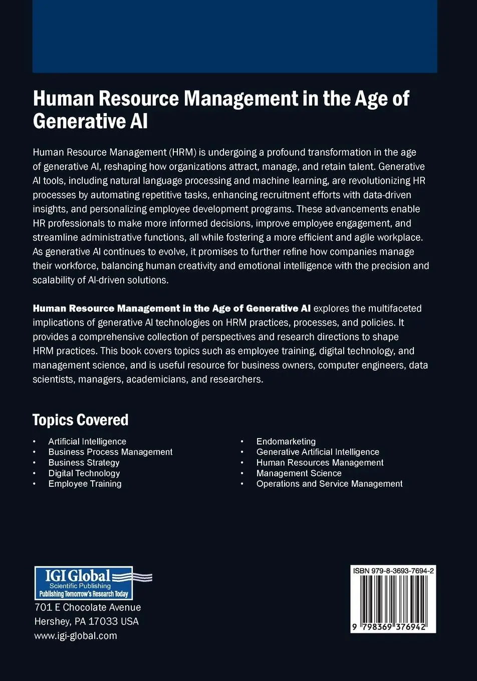 Rückseite: 9798369376942 | Human Resource Management in the Age of Generative AI | Aftab Ara