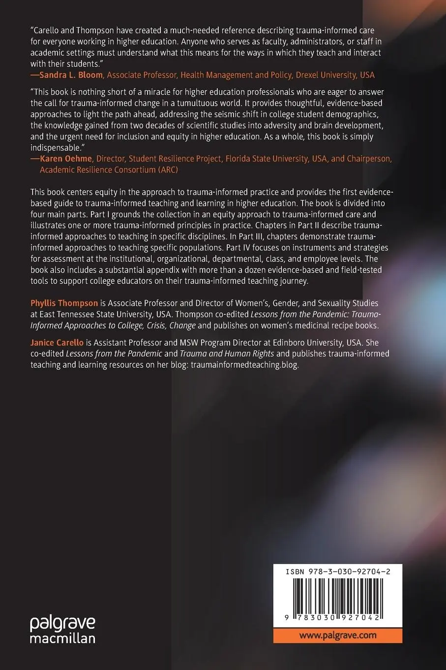 Rückseite: 9783030927042 | Trauma-Informed Pedagogies | Janice Carello (u. a.) | Taschenbuch