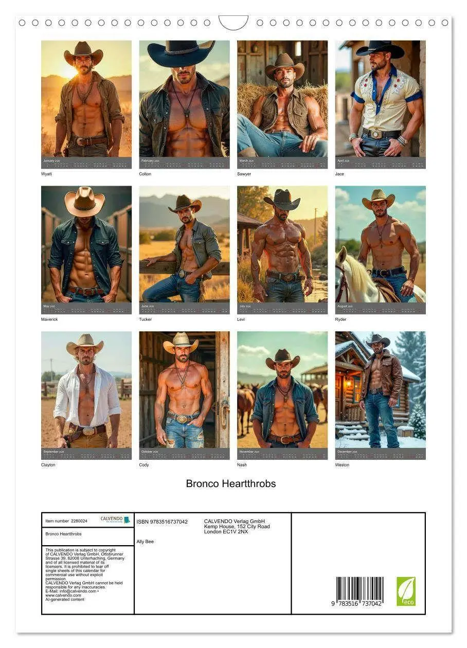 Bild: 9783516737042 | Bronco Heartthrobs (Wall Calendar 2026 DIN A3 portrait), CALVENDO...