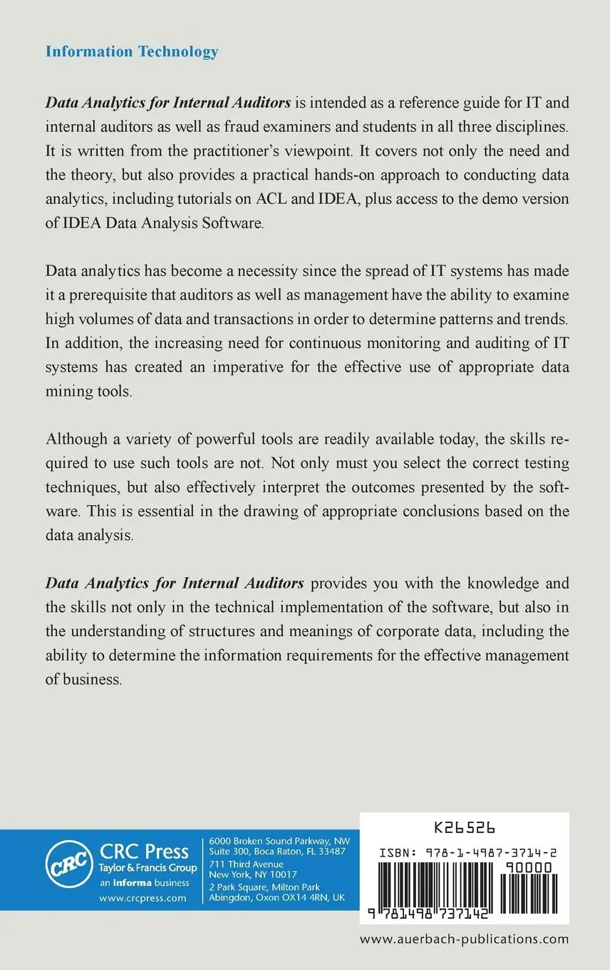 Rückseite: 9781498737142 | Data Analytics for Internal Auditors | Richard E. Cascarino | Buch