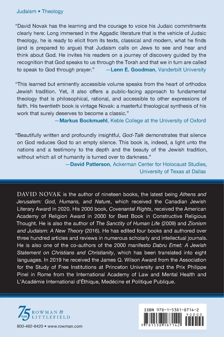 Rückseite: 9781538187142 | God-Talk | The Heart of Judaism | David Novak | Taschenbuch | Englisch