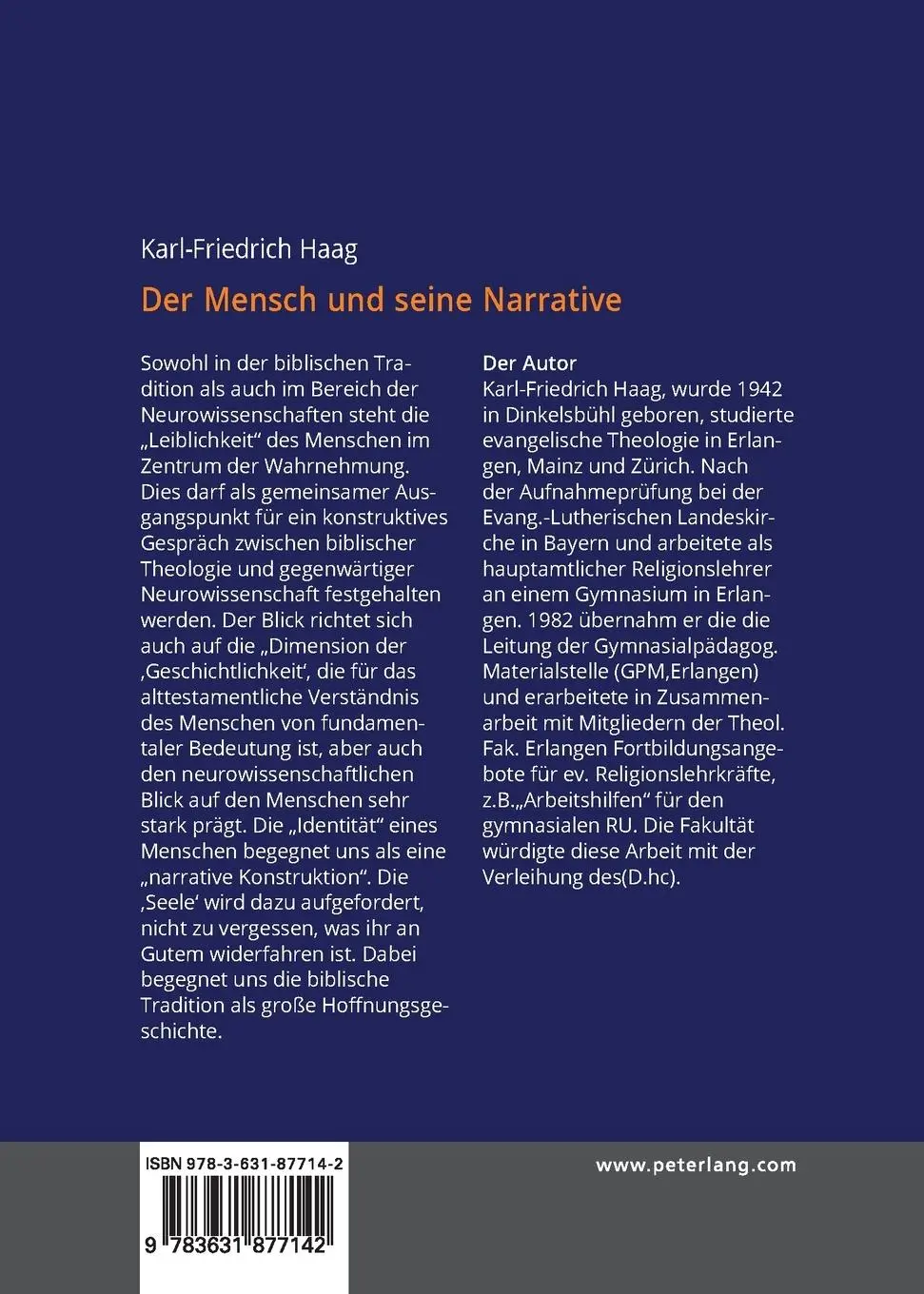 Rückseite: 9783631877142 | Der Mensch und seine Narrative | Karl-Friedrich Haag | Taschenbuch