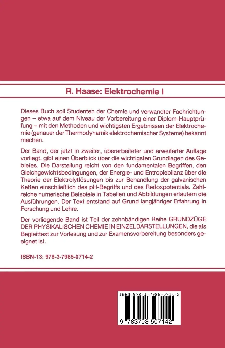 Rückseite: 9783798507142 | Elektrochemie I | Thermodynamik elektrochemischer Systeme | R. Haase