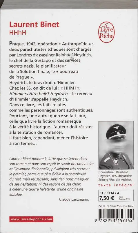 Rückseite: 9782253157342 | HHhH | Laurent Binet | Taschenbuch | 442 S. | Französisch | 2011