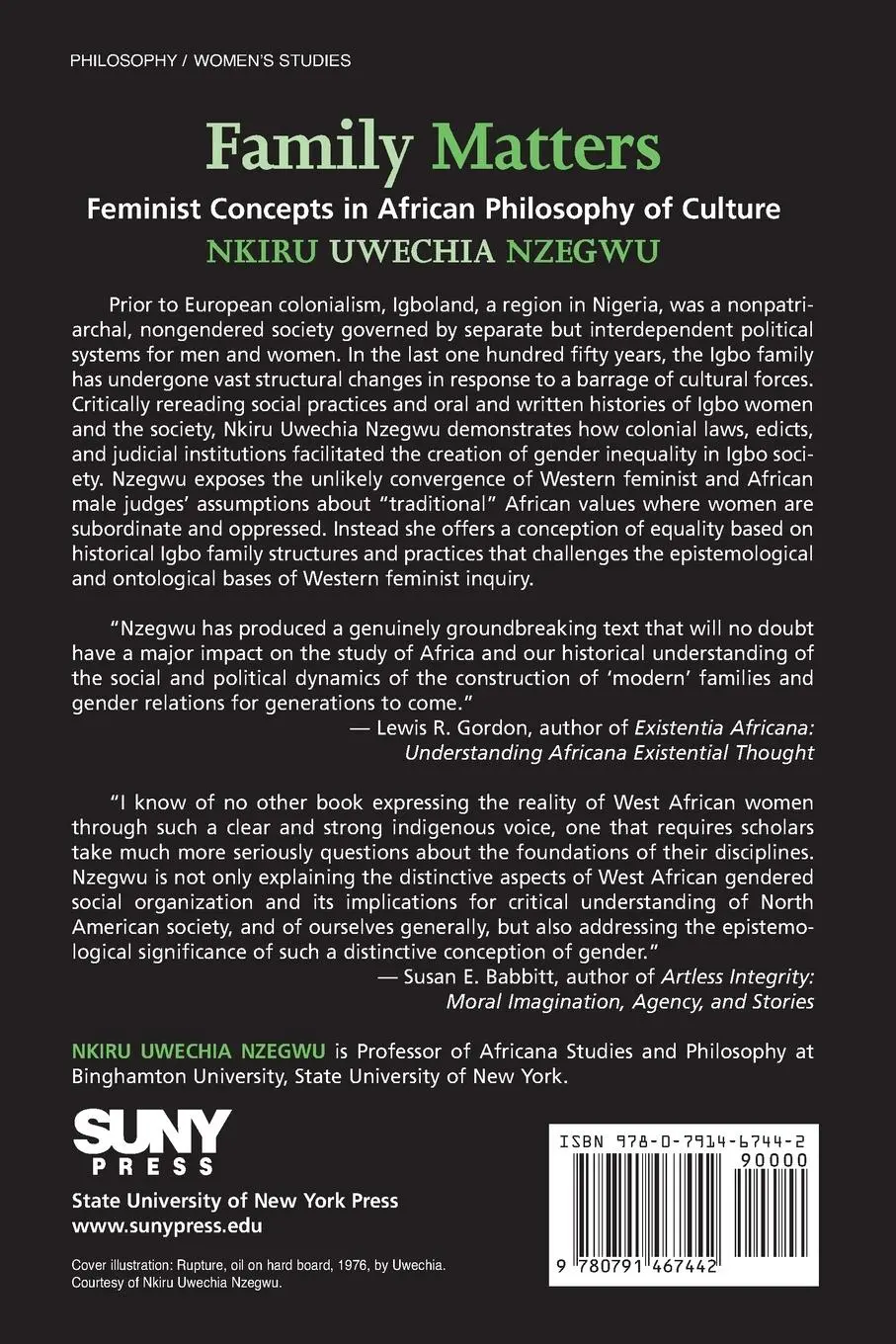 Rückseite: 9780791467442 | Family Matters | Feminist Concepts in African Philosophy of Culture