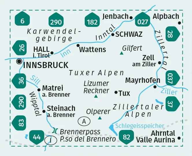 Bild: 9783991217442 | KOMPASS Wanderkarte 34 Tuxer Alpen, Inntal, Wipptal, Zillertal...