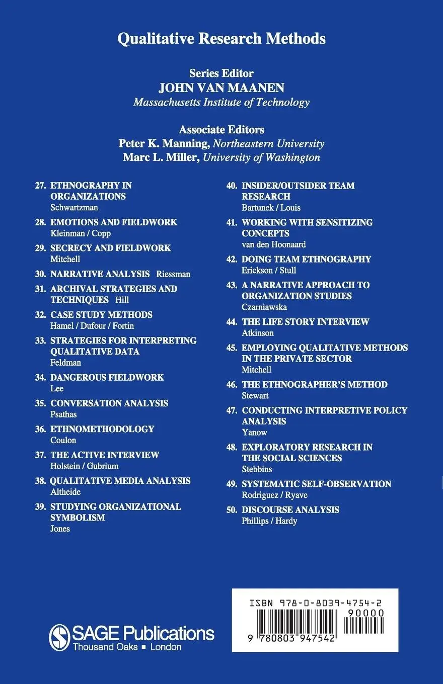 Rückseite: 9780803947542 | Narrative Analysis | Catherine Kohler Riessman | Taschenbuch | 1993