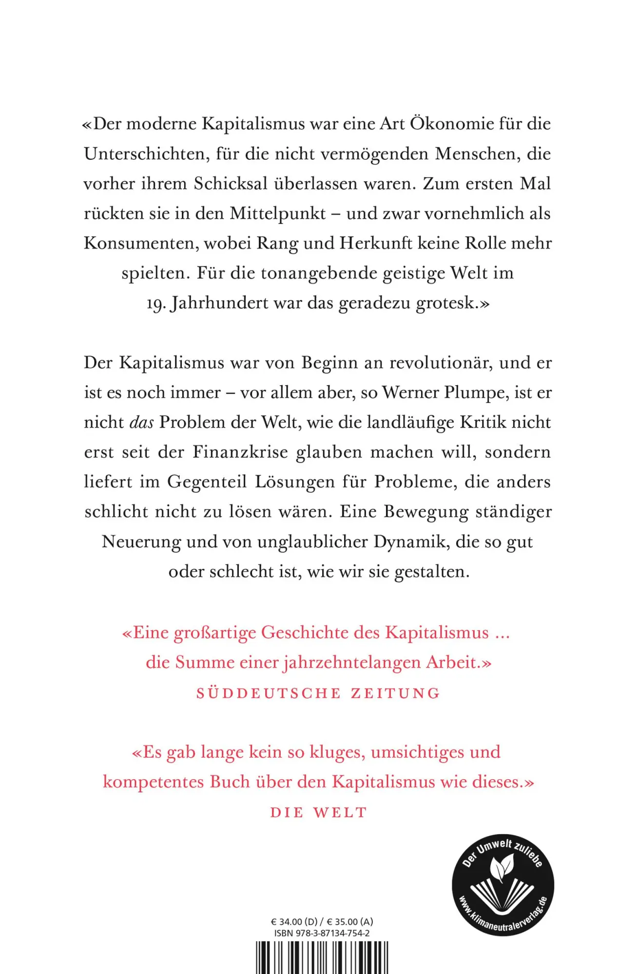 Rückseite: 9783871347542 | Das kalte Herz | Werner Plumpe | Buch | 800 S. | Deutsch | 2019