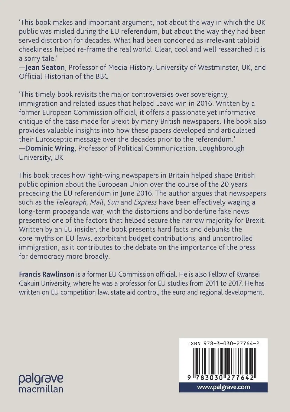 Rückseite: 9783030277642 | How Press Propaganda Paved the Way to Brexit | Francis Rawlinson | xxi