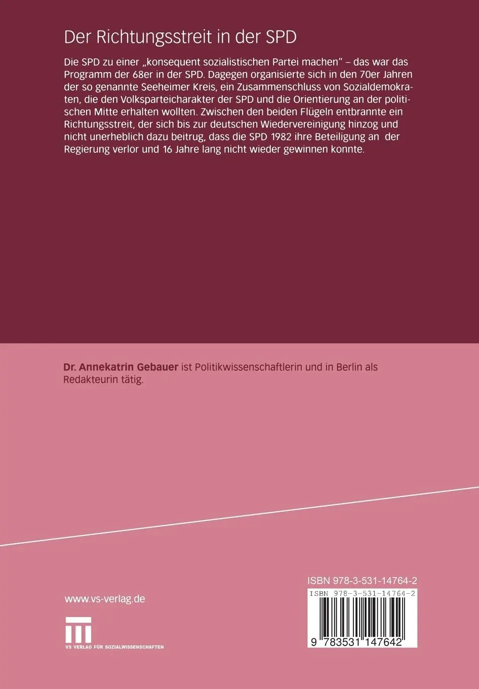 Rückseite: 9783531147642 | Der Richtungsstreit in der SPD | Annekatrin Gebauer | Taschenbuch | xi
