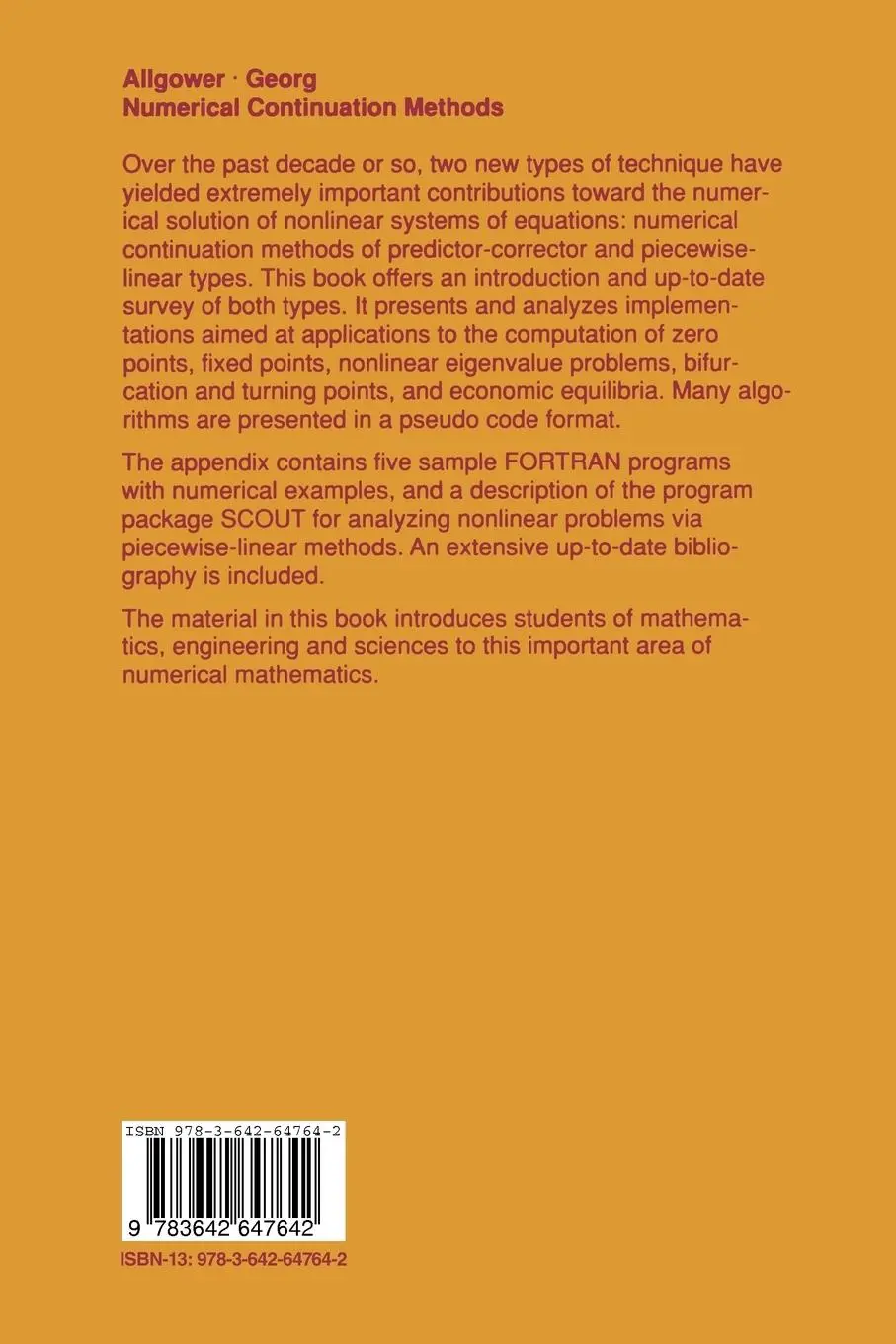 Rückseite: 9783642647642 | Numerical Continuation Methods | An Introduction | Kurt Georg (u. a.)